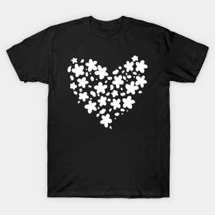 Cute white flower silhouette heart shaped T-Shirt